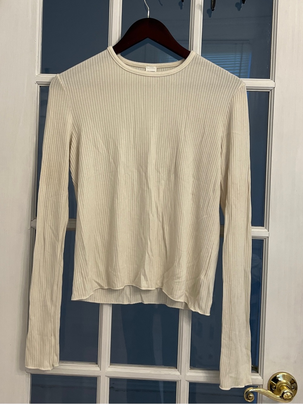 HANES RE/DONE Women’s White Ribbed Long Sleeve Tee Size L